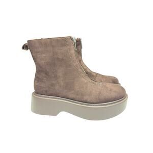 Portland Platform Ankle Boots Women’s 7 Brown Suede Zip Chunky Sole
